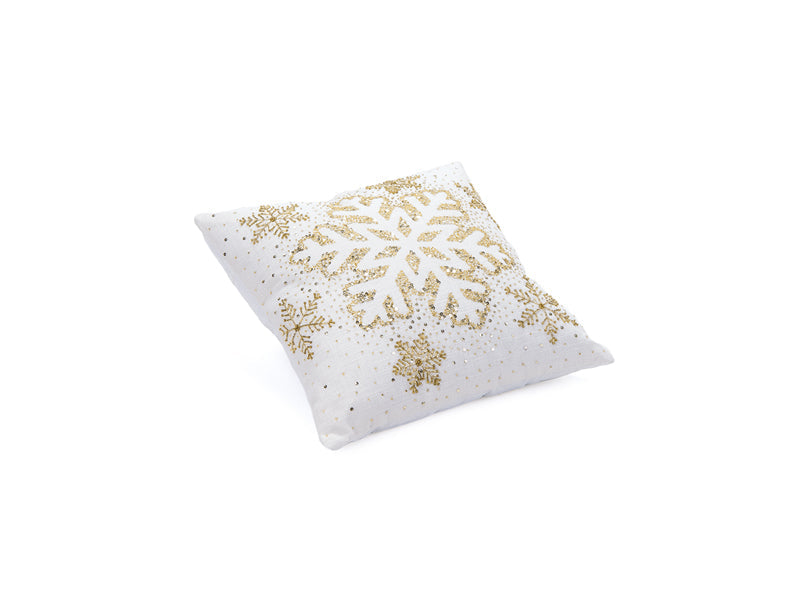Baumwollkissen mit Schneeflocken, 45 x 45 cm, mit Füllung, Weiß/Gold, Weihnachten