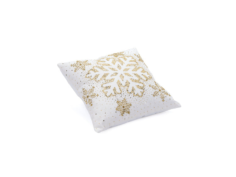 Baumwollkissen mit Schneeflocken, 45 x 45 cm, mit Füllung, Weiß/Gold, Weihnachten