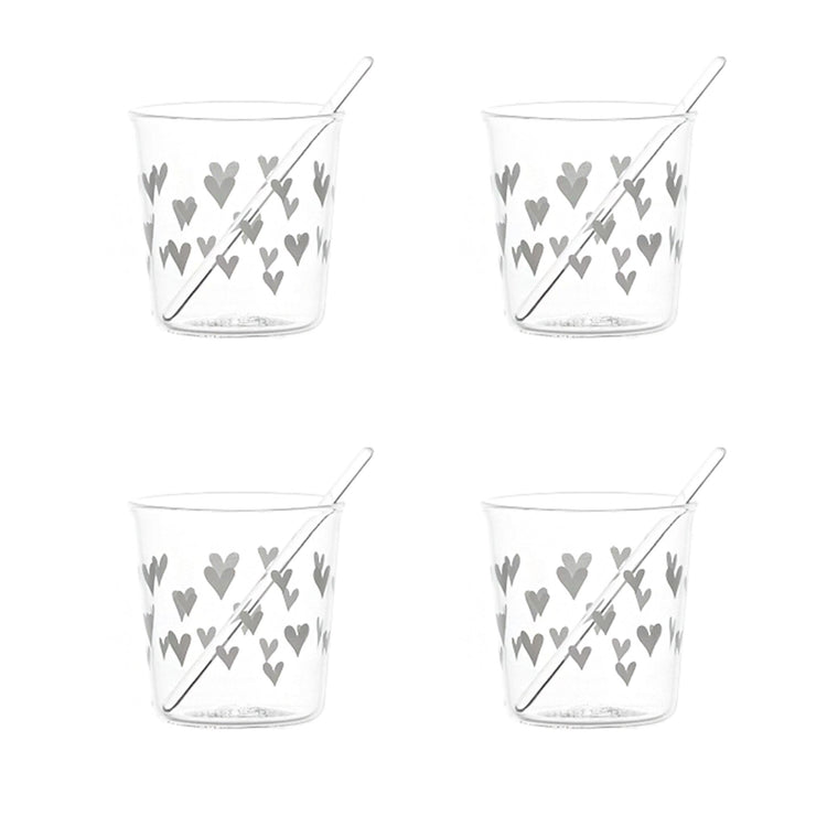 SET 4 BICCH. ESPRESSO TAPP. CUORI BIANCO